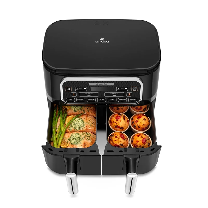 Karaca Air Cook Duo Heißluftfritteuse XXXL 8 Liter, Black Chrome, 8 Personen, 2500W