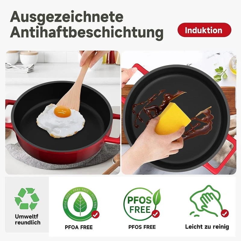 Kochtopf Klein 16 cm Topf Induktion mit Glasdeckel, 800ML Antihaftbeschichteter