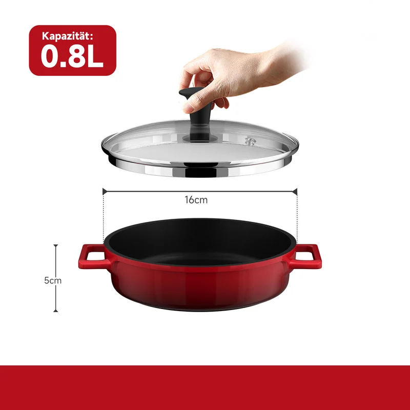 Kochtopf Klein 16 cm Topf Induktion mit Glasdeckel, 800ML Antihaftbeschichteter
