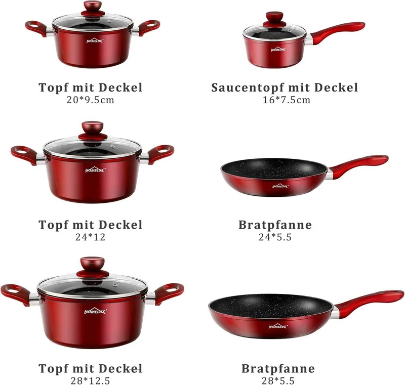 10tlg Induktions-Töpfe Set Homelux KoHerdartenchtopfset aus Aluminiumguss mit Antihaftbeschichtung, inkl. Deckel. PFOA frei, für alle