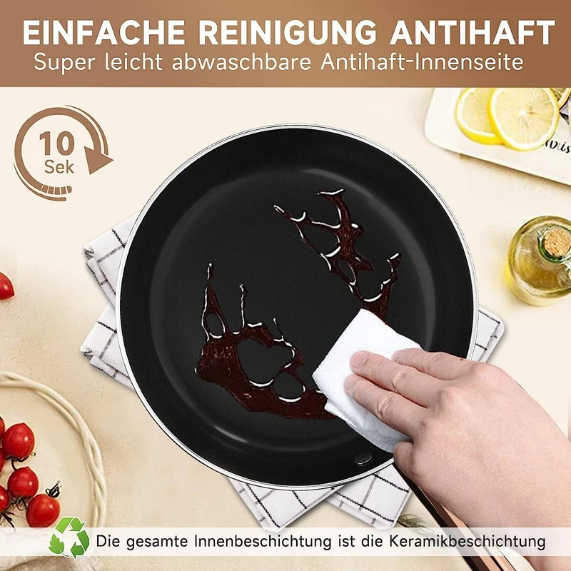 HOMELUX 10tlg Induktions-Töpfe Set: Aluminiumguss Kochtopfset mit Keramik-Antihaftbeschichtung Für Induktion und alle Herdarten geeignet