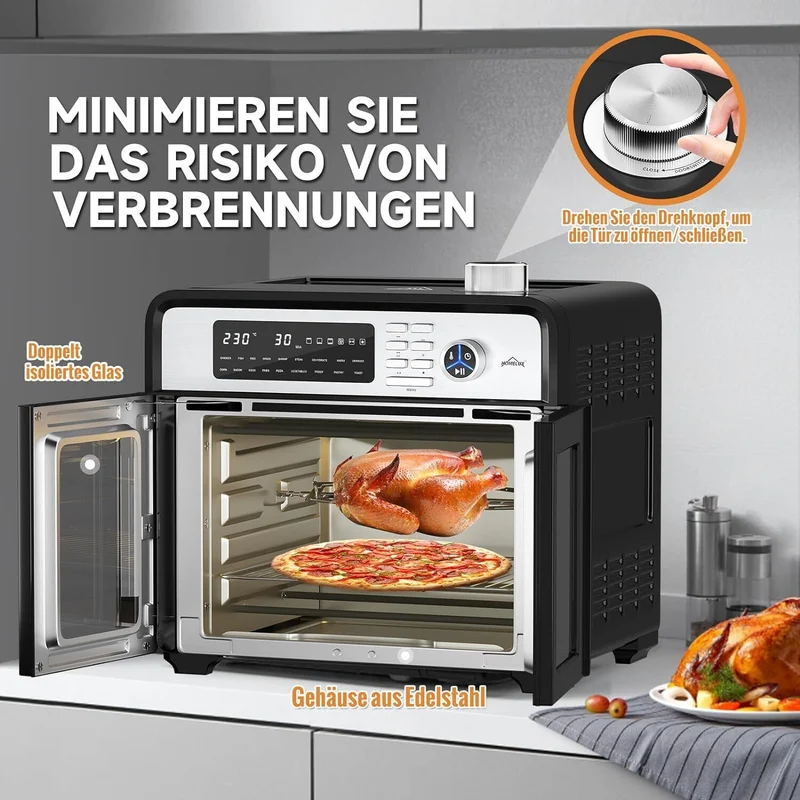 Heißluftfritteuse 28L Minibackofen mit Umluft XXL Grill 1700W Heißluft-Backofen
