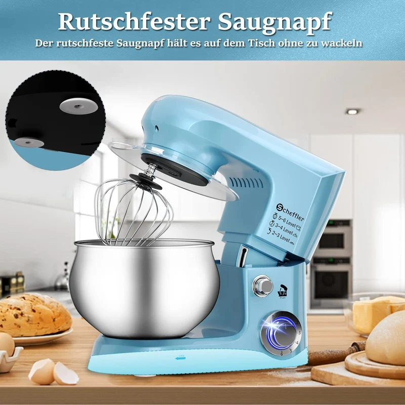 Küchenmaschine 2000W ,5L Edelstahlschüssel Knetmaschine mit 6. Gang, Große Küchenmaschine 5L 2000W Knetmaschine Rührmaschine Rührgerät