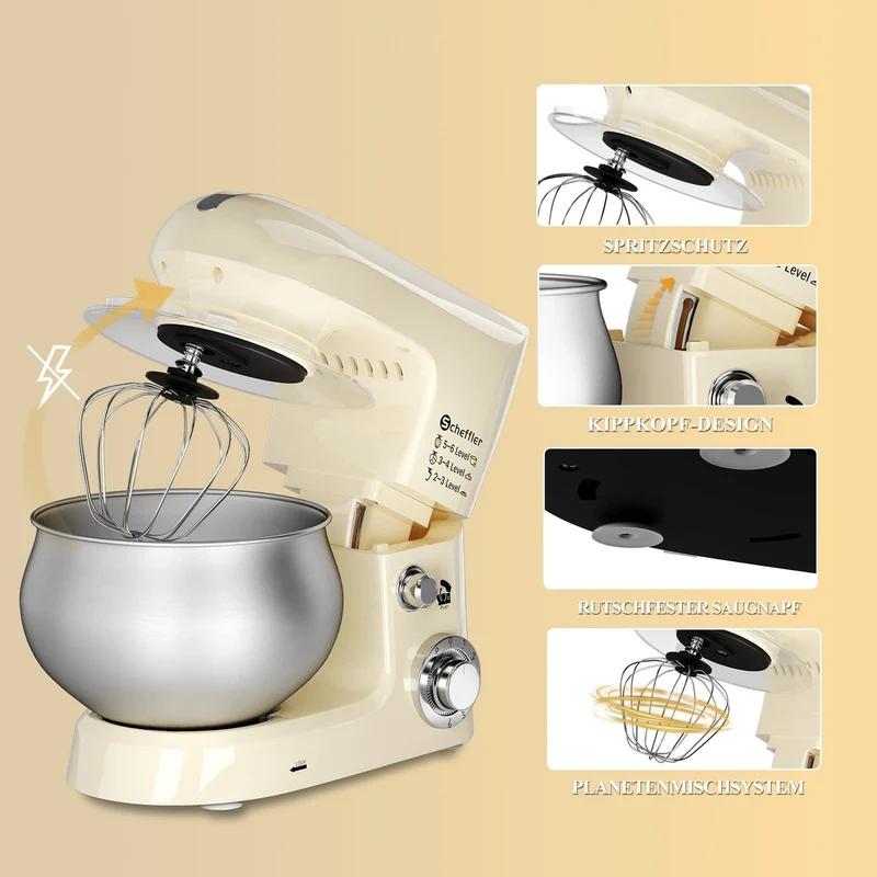 Küchenmaschine 2000W ,5L Edelstahlschüssel Knetmaschine mit 6. Gang, Große Küchenmaschine 5L 2000W Knetmaschine Rührmaschine Rührgerät