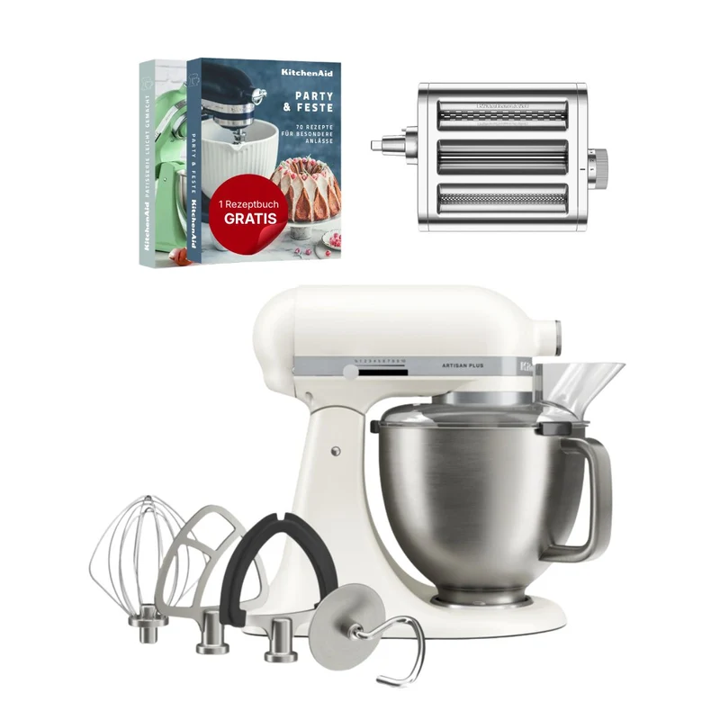 KitchenAid 4,7 L 5KSM50 Artisan Plus Küchenmaschine Pastalover mit 3-in-1 Nudelvorsatz