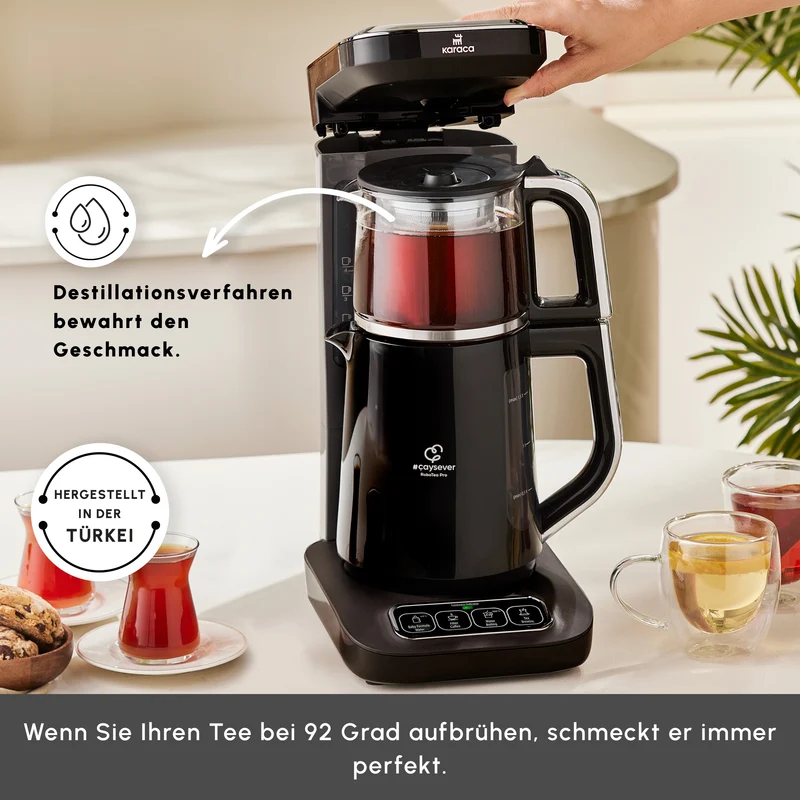 Karaca Caysever Robotea Pro 4 in 1 sprechender automatischer Teekocher Wasserkocher und Filterkaffeemaschine 2500W Chrome