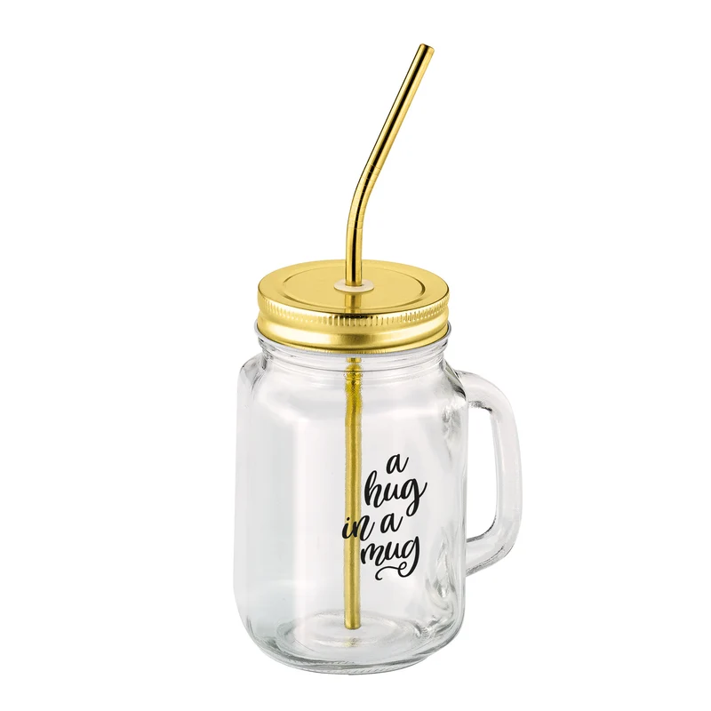 Trinkbecher mit Trinkhalm, gold