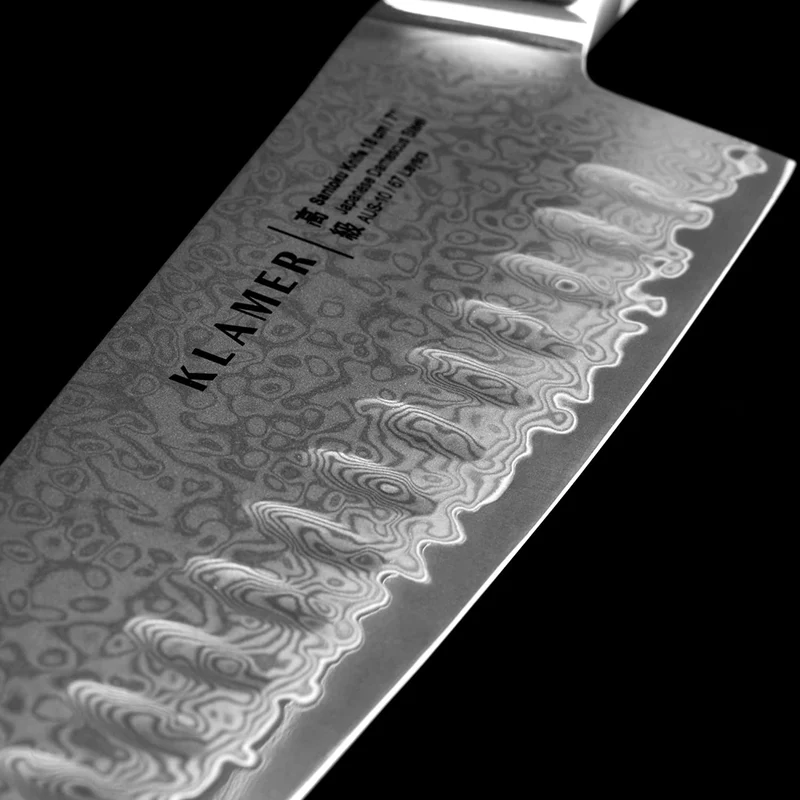 Santoku Damastmesser 18cm mit Olivenholz