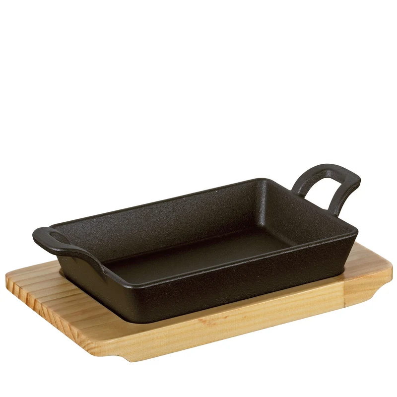 Servierpfanne eckig mit Holzbrett