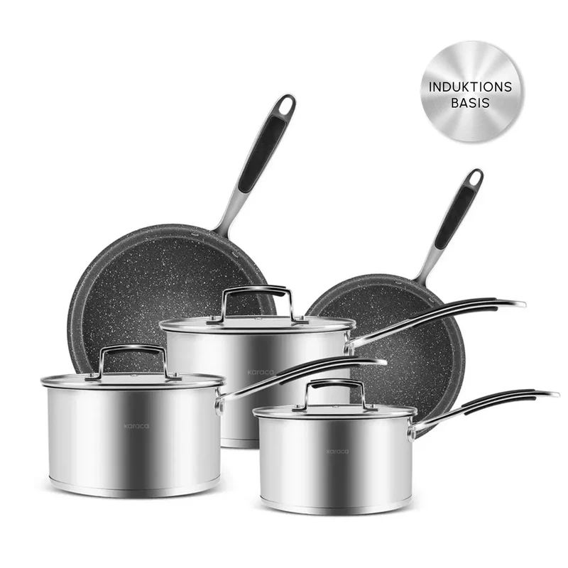 Karaca Pekka Edelstahl-Induktions-Kochtopfset, 8-teilig, Anthrazit Silber