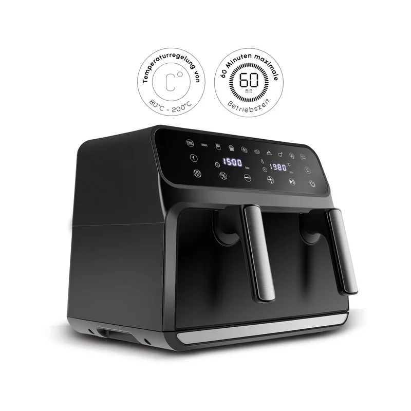 Karaca Multifry XXXL 9 Liter Airfryer Mit Einer Kammer, Trennwand und Glasfenster