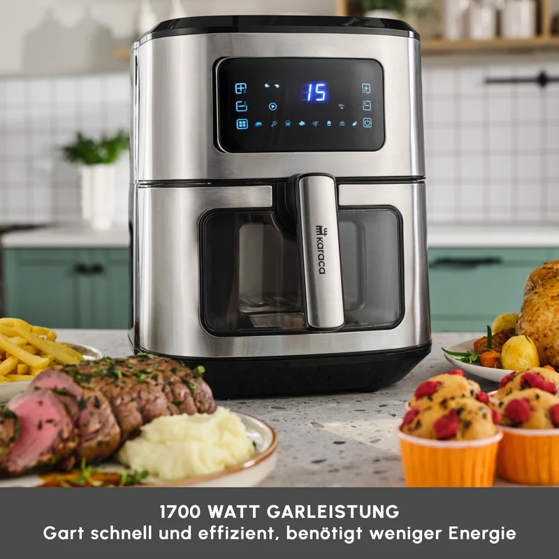 Karaca Multifry Inox XXL 7 Liter Airfryer mit digitalem Glasfenster