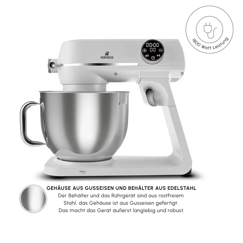 Karaca Multichef Artisan Digitale Anzeige 7 Liter Gusseisen Standmixer Perlweiß 1800W