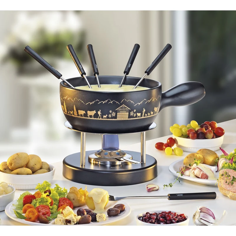 Käsefondue-Garnitur MONTANA schwarz/gold 22 cm