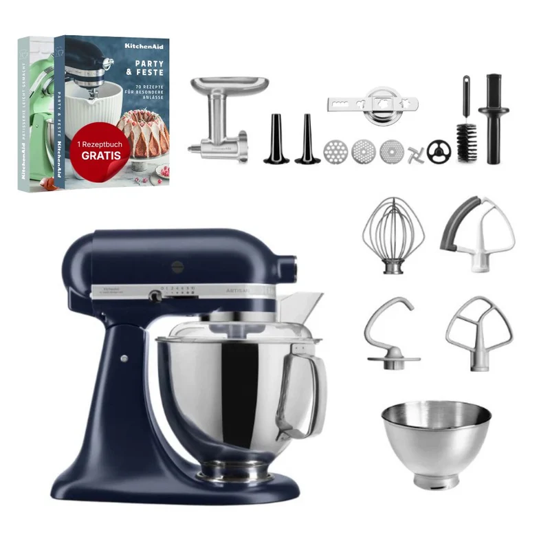 KitchenAid 4,8 L 5KSM175 Artisan Küchenmaschine Meatlover mit Ganzmetall- Fleischwolf und Spritzgebäckvorsatz