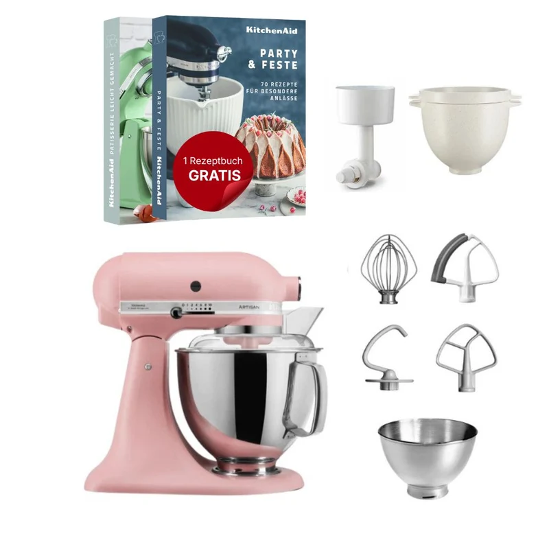 KitchenAid 4,8 L 5KSM175 Artisan Küchenmaschine Breadlover mit Messerschmidt Getreidemühlenvorsatz + Brotbackschüssel