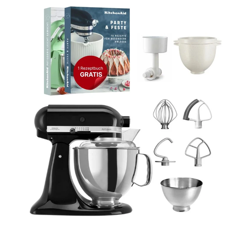 KitchenAid 4,8 L 5KSM175 Artisan Küchenmaschine Breadlover mit Messerschmidt Getreidemühlenvorsatz + Brotbackschüssel
