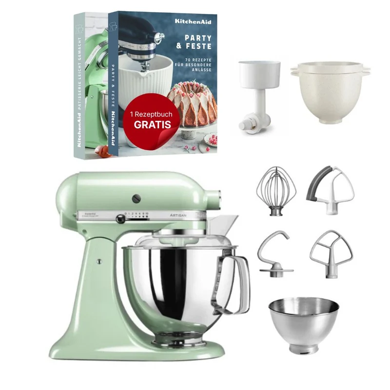 KitchenAid 4,8 L 5KSM175 Artisan Küchenmaschine Breadlover mit Messerschmidt Getreidemühlenvorsatz + Brotbackschüssel