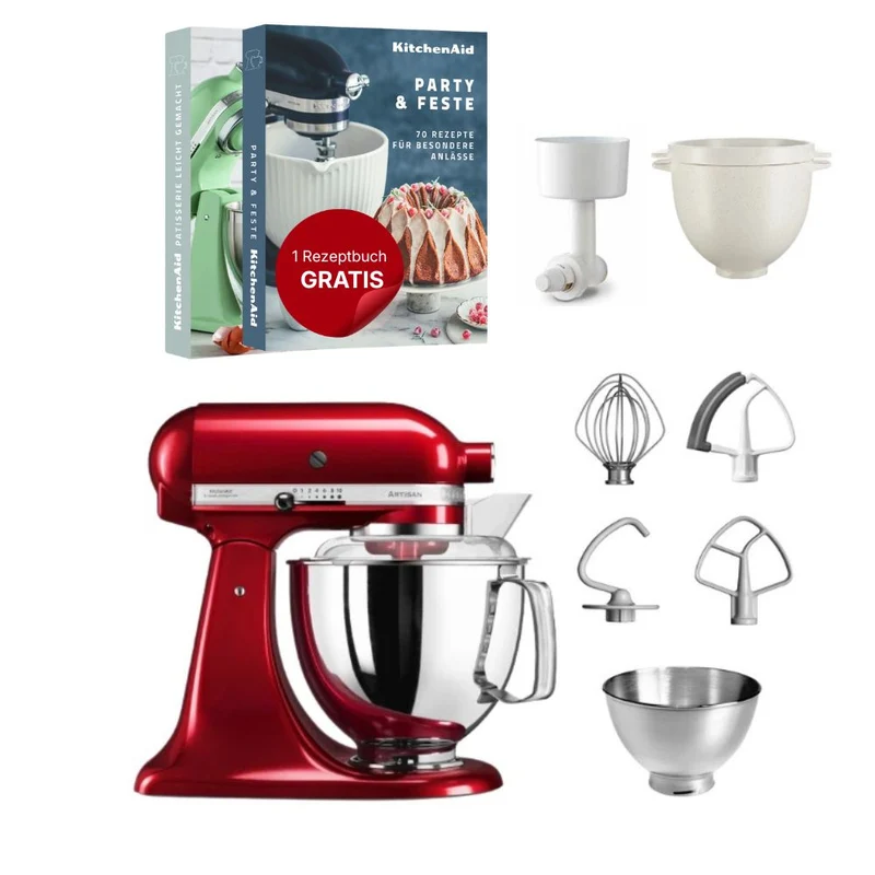 KitchenAid 4,8 L 5KSM175 Artisan Küchenmaschine Breadlover mit Messerschmidt Getreidemühlenvorsatz + Brotbackschüssel