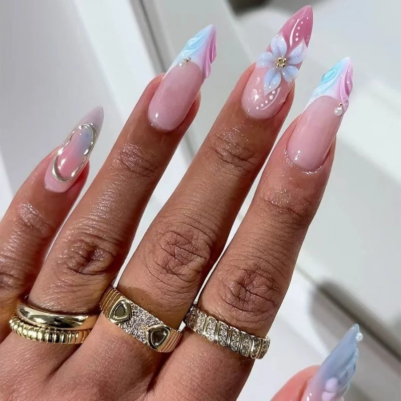 Floral Acryl Verlängerte Nagelkunst Karnz