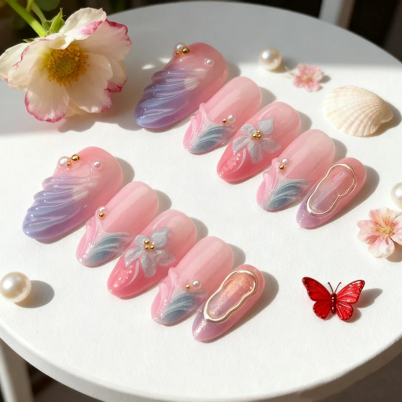 Floral Acryl Verlängerte Nagelkunst Karnz