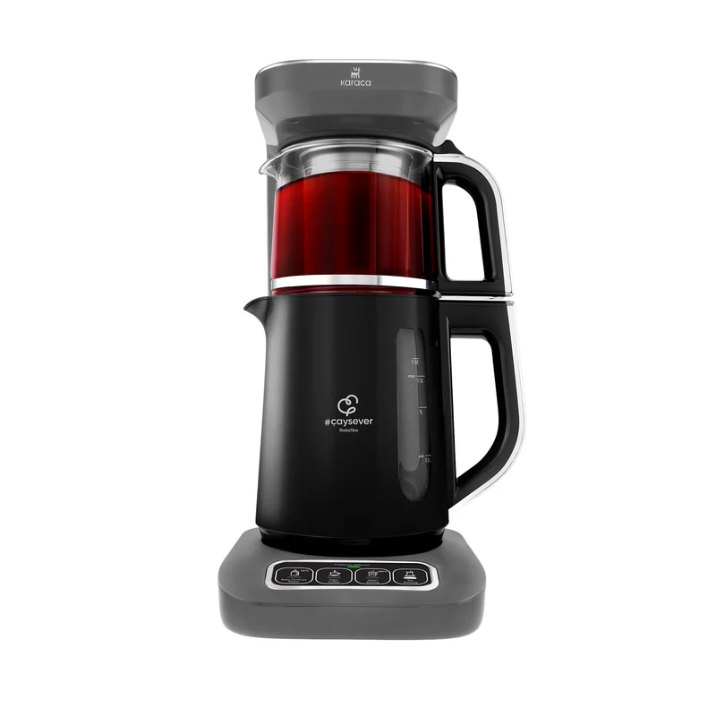 Karaca Caysever Robotea Pro 4 in 1 sprechender automatischer Teekocher Wasserkocher und Filterkaffeemaschine 2500W Space Grau