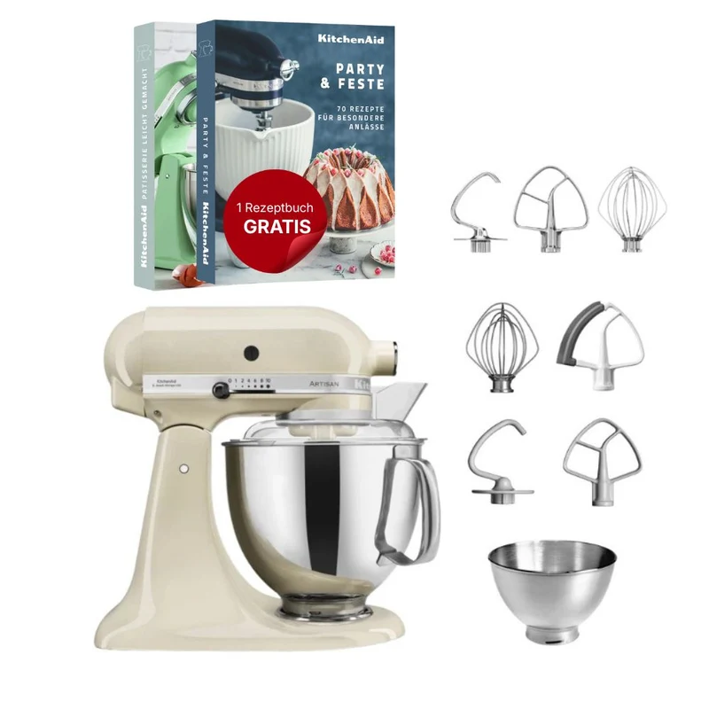 KitchenAid 4,8 L 5KSM175 Artisan Küchenmaschine Steellover mit Edelstahl-Werkzeugen