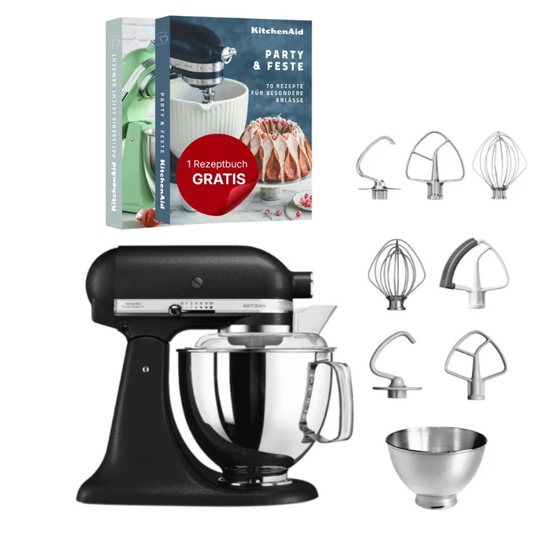 KitchenAid 4,8 L 5KSM175 Artisan Küchenmaschine Steellover mit Edelstahl-Werkzeugen