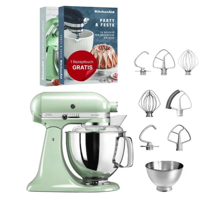 KitchenAid 4,8 L 5KSM175 Artisan Küchenmaschine Steellover mit Edelstahl-Werkzeugen
