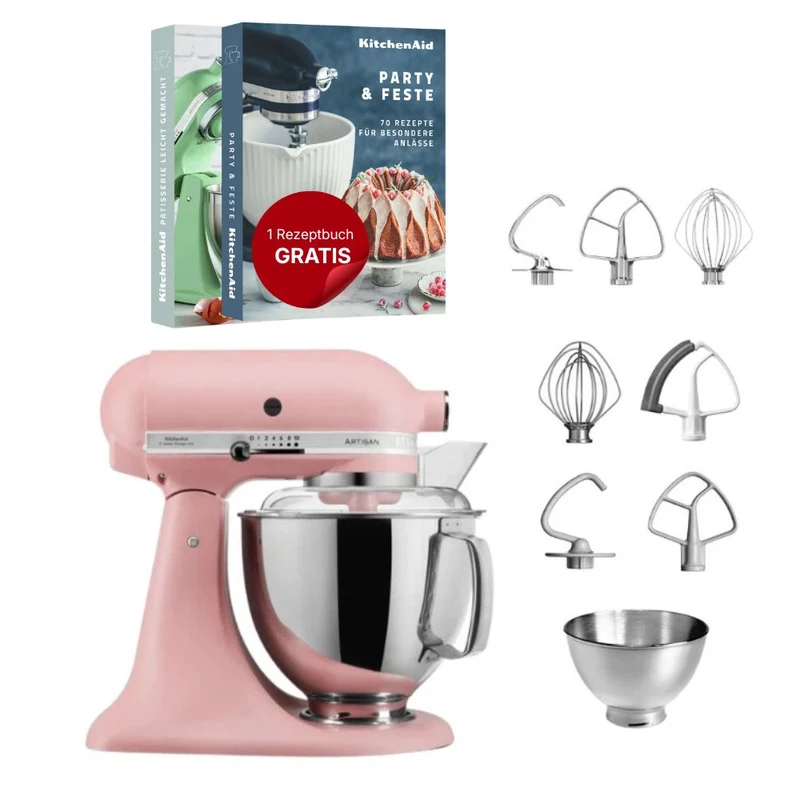 KitchenAid 4,8 L 5KSM175 Artisan Küchenmaschine Steellover mit Edelstahl-Werkzeugen