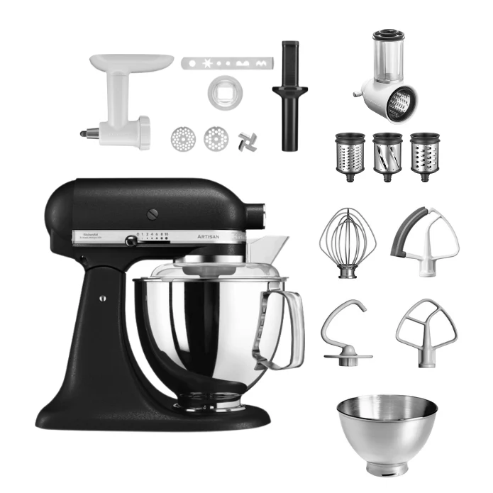 KitchenAid 4,8 L 5KSM175 Artisan Küchenmaschine Allrounderset mit Gemüseschneider+Fleischwolf+Spritzgebäckvorsatz
