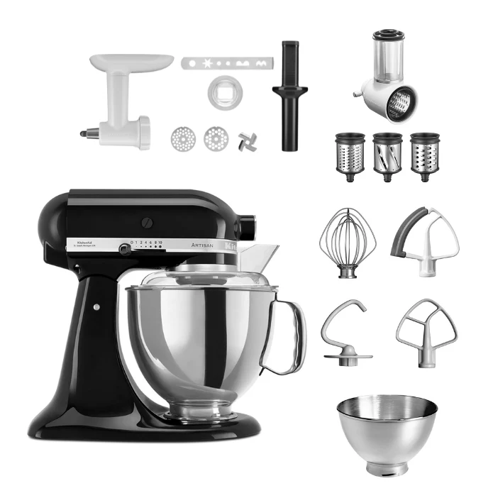 KitchenAid 4,8 L 5KSM175 Artisan Küchenmaschine Allrounderset mit Gemüseschneider+Fleischwolf+Spritzgebäckvorsatz