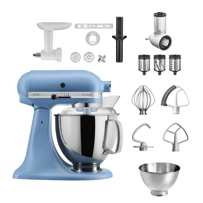 KitchenAid 4,8 L 5KSM175 Artisan Küchenmaschine Allrounderset mit Gemüseschneider+Fleischwolf+Spritzgebäckvorsatz