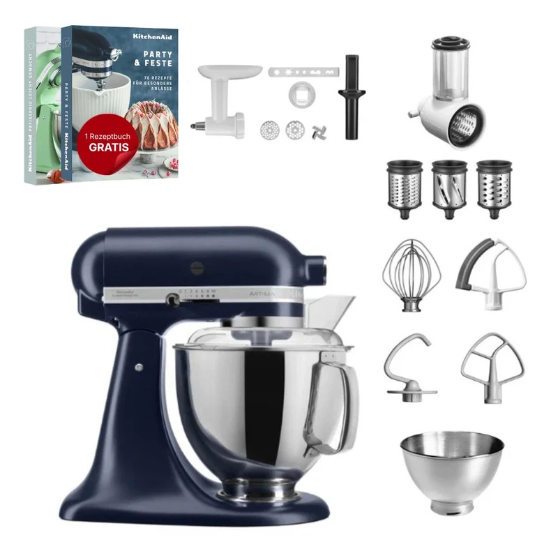 KitchenAid 4,8 L 5KSM175 Artisan Küchenmaschine Allrounderset mit Gemüseschneider+Fleischwolf+Spritzgebäckvorsatz