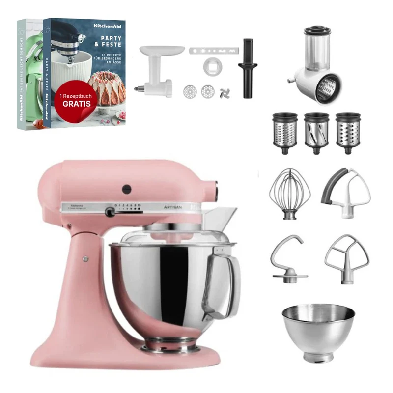 KitchenAid 4,8 L 5KSM175 Artisan Küchenmaschine Allrounderset mit Gemüseschneider+Fleischwolf+Spritzgebäckvorsatz