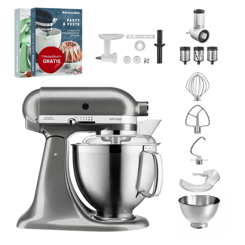 KitchenAid 4,8 L 5KSM185 Artisan Küchenmaschine Allrounderset Fleischwolf+Spritzgebäck+Gemüseschneider