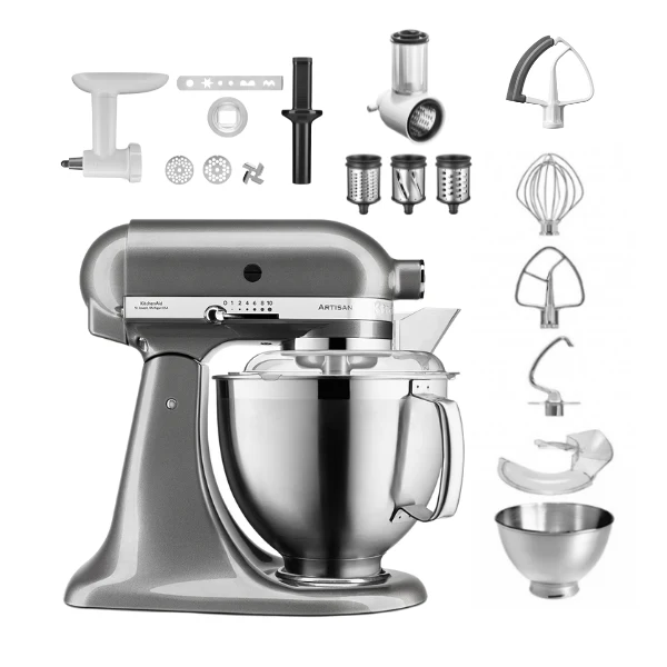 KitchenAid 4,8 L 5KSM185 Artisan Küchenmaschine Allrounderset Fleischwolf+Spritzgebäck+Gemüseschneider
