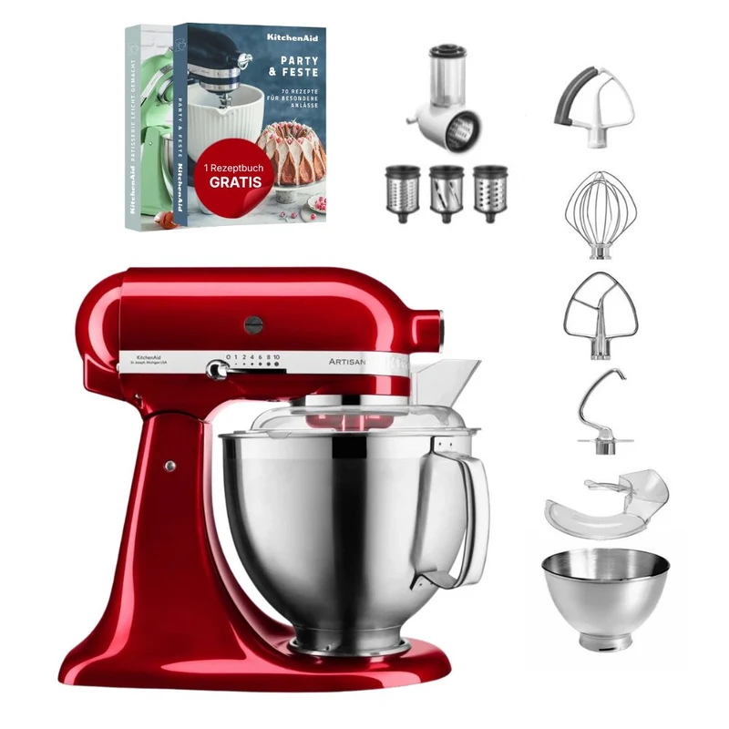 KitchenAid 4,8 L 5KSM185 Artisan Küchenmaschine Beginnerset Artisan Gemüseschneider+Flexirührer