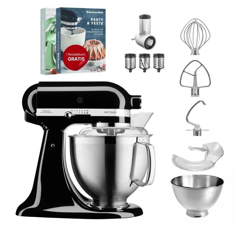 KitchenAid 4,8 L 5KSM185 Artisan Küchenmaschine Beginnerset Artisan Gemüseschneider+Flexirührer