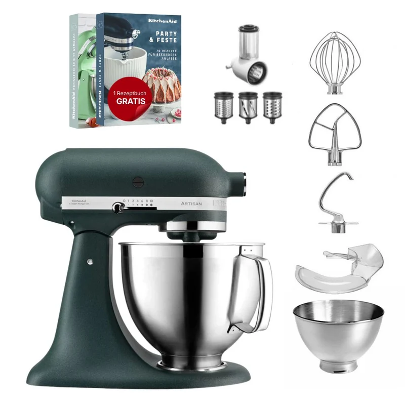 KitchenAid 4,8 L 5KSM185 Artisan Küchenmaschine Beginnerset Artisan Gemüseschneider+Flexirührer