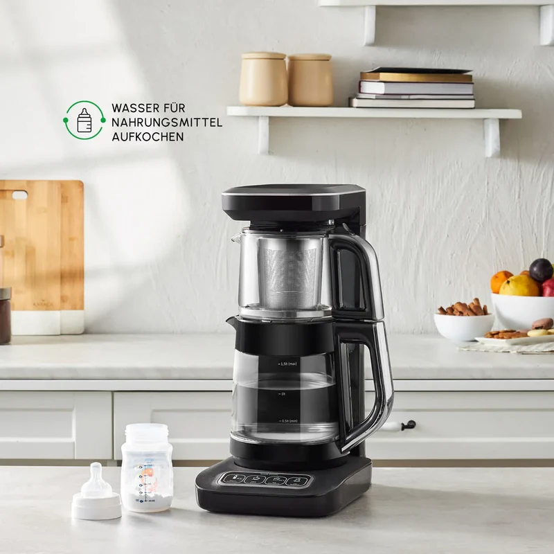 Karaca Çaysever Robotea Pro Connect 4 in 1 Sprechender Automatischer Glas-Teekocher und Filter-Kaffeebrühmaschine 2500W Silber
