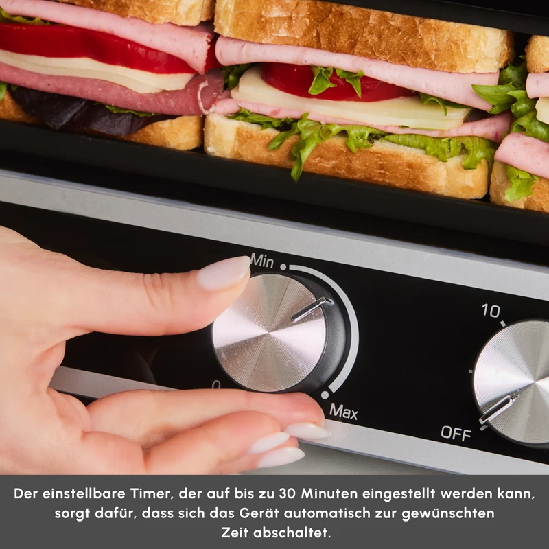 Karaca Nova Grill Kontaktgrill & Sandwich-Toaster aus Edelstahl mit Timer, 2000W, Inox, Kapazität für 6 Toastscheiben