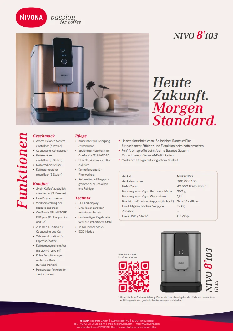 Nivona Kaffeevollautomat Nivo 8101 Schwarz + Starterpaket im Wert von 49 €