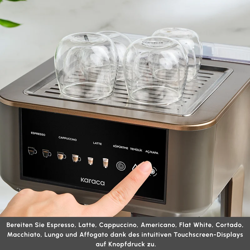 Karaca MyCaffe Barista S10 Automatische Siebträger Maschine mit integriertem Milchbehälter – Walnut Brown
