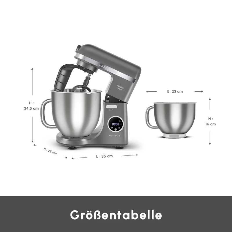 Karaca Mastermaid Chef Ultra D2000W Küchenmaschine mit Digitaldisplay Galaxy Grey 7L
