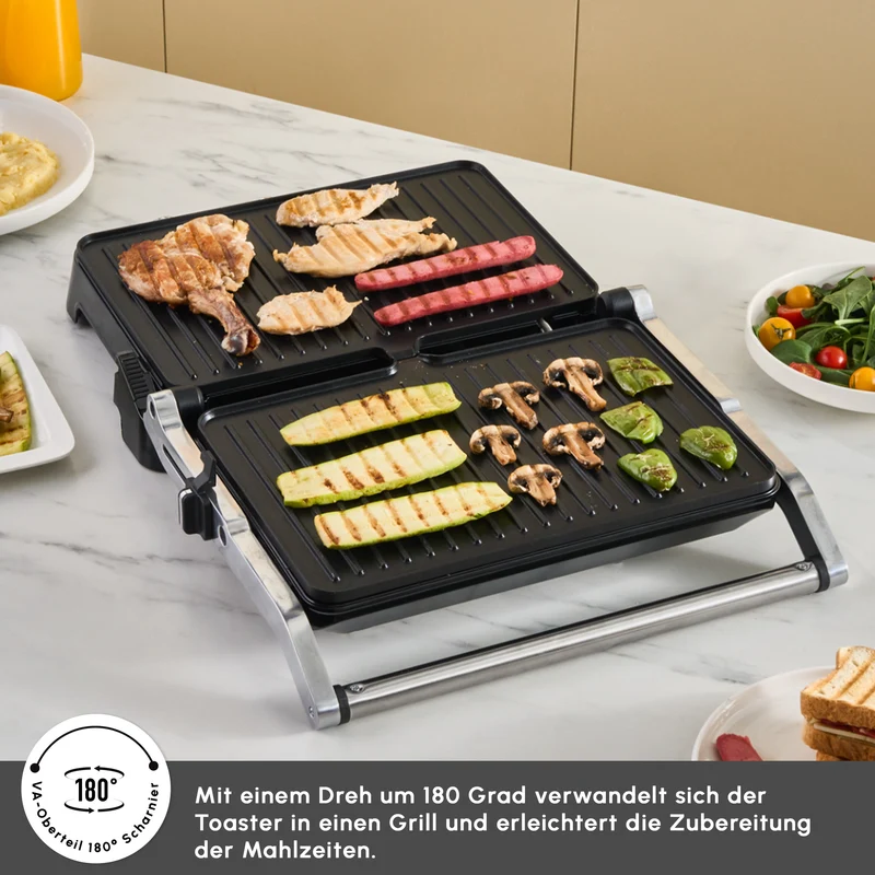 Karaca Inox Toastmate Grill 6 Scheiben Kapazität Zeit einstellbar Gusseisen Platte Grill und Toaster 2000W