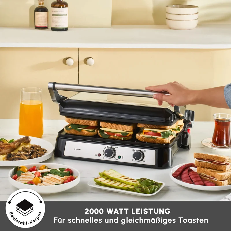 Karaca Inox Toastmate Grill 6 Scheiben Kapazität Zeit einstellbar Gusseisen Platte Grill und Toaster 2000W