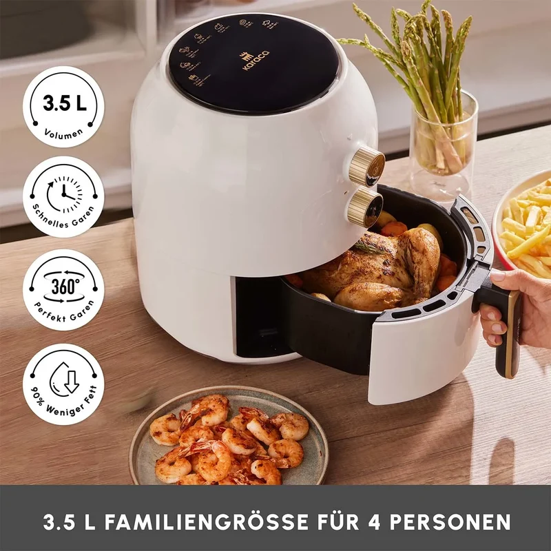 Karaca Multifry Weiß Heißluftfritteuse Ölfreie Fritteuse, 3.5L, 1300W