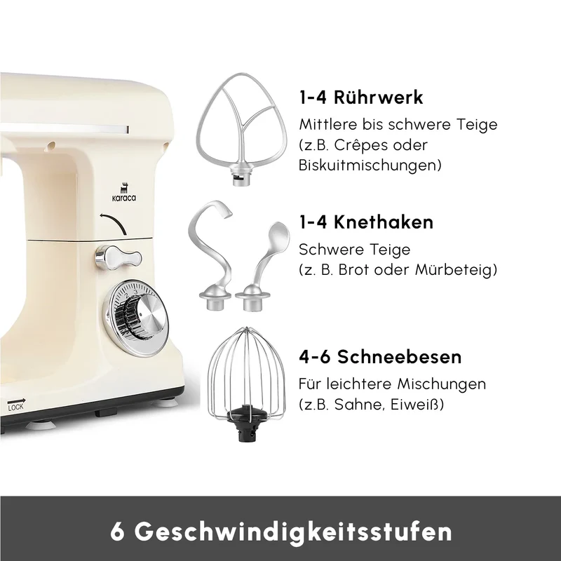 Karaca Blendburst Stand Mixer, 5.7L, 1400W, Iconic Beige