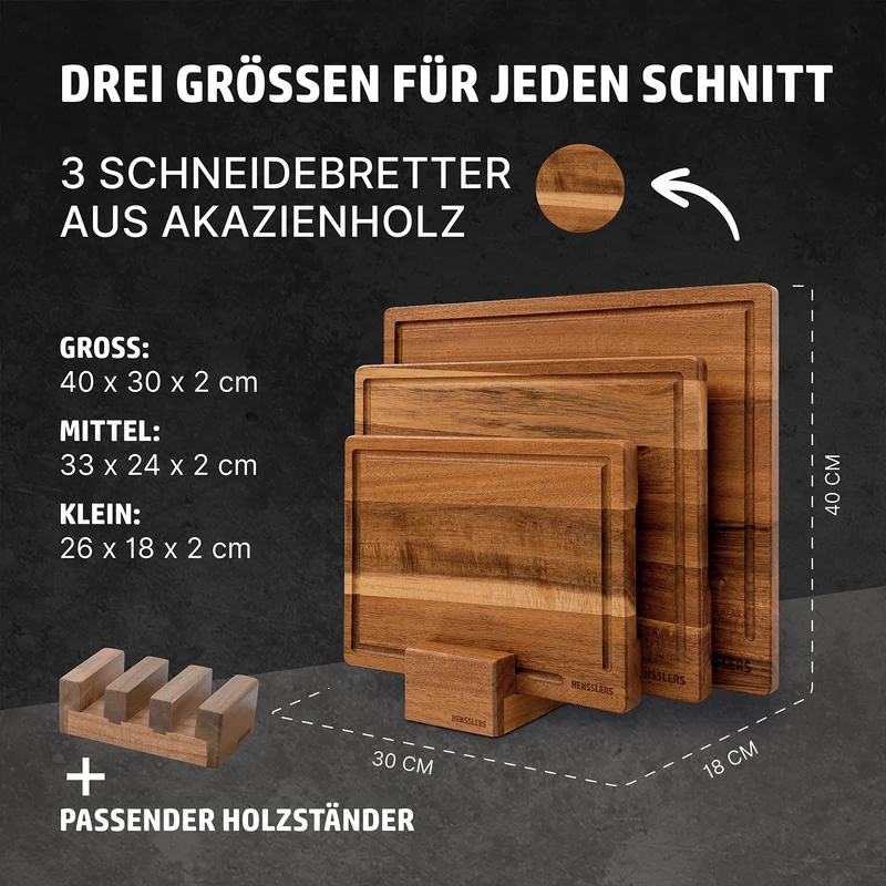 HENSSLERS Schneidebrett Akazienholz 3er Set